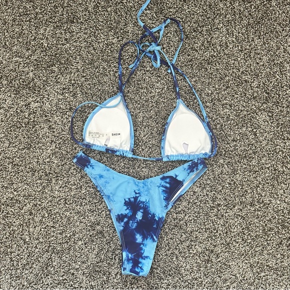 Three piece blue SHEIN tie dye bikini set - Picture 5 of 8